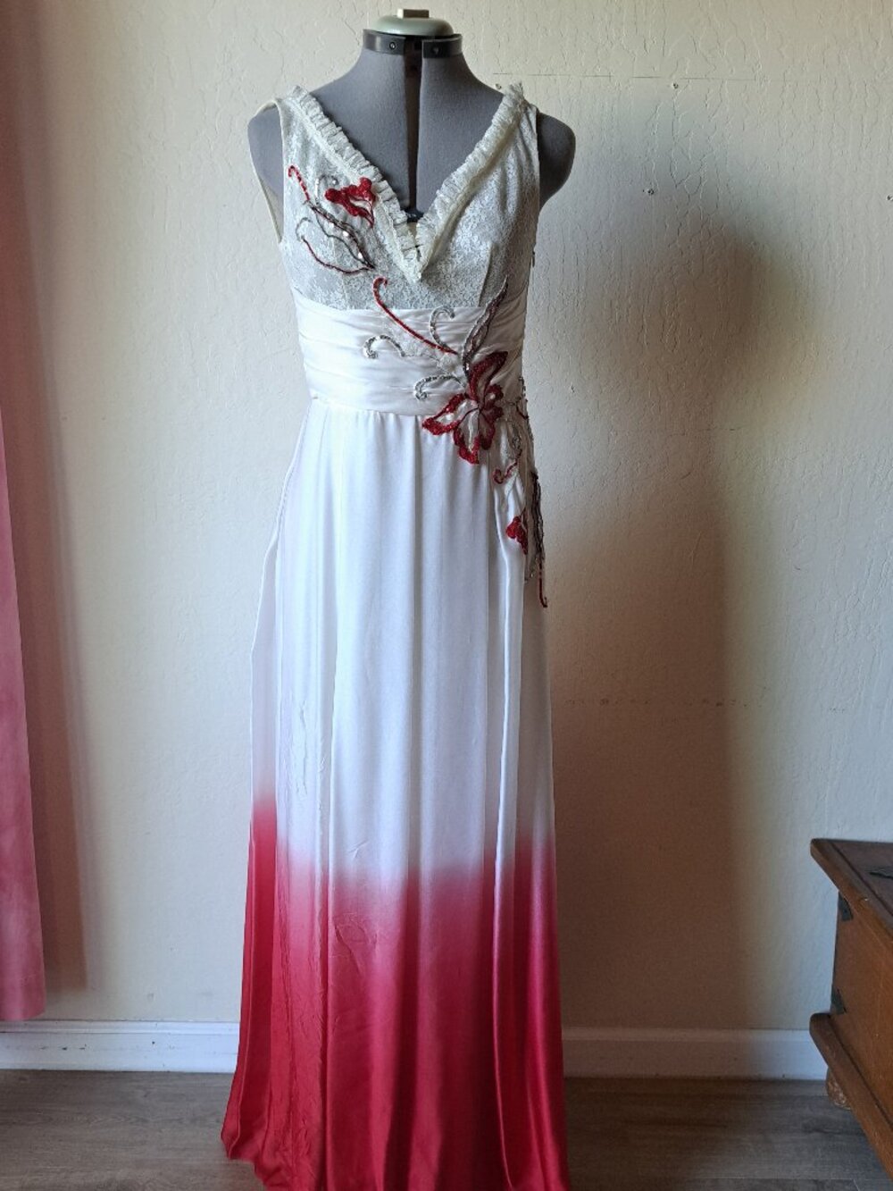 White and red silk dress